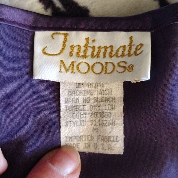 Vintage 80s Purple Satin Floral Applique Chemise Mini Slip Dress Medium - Picture 11 of 16